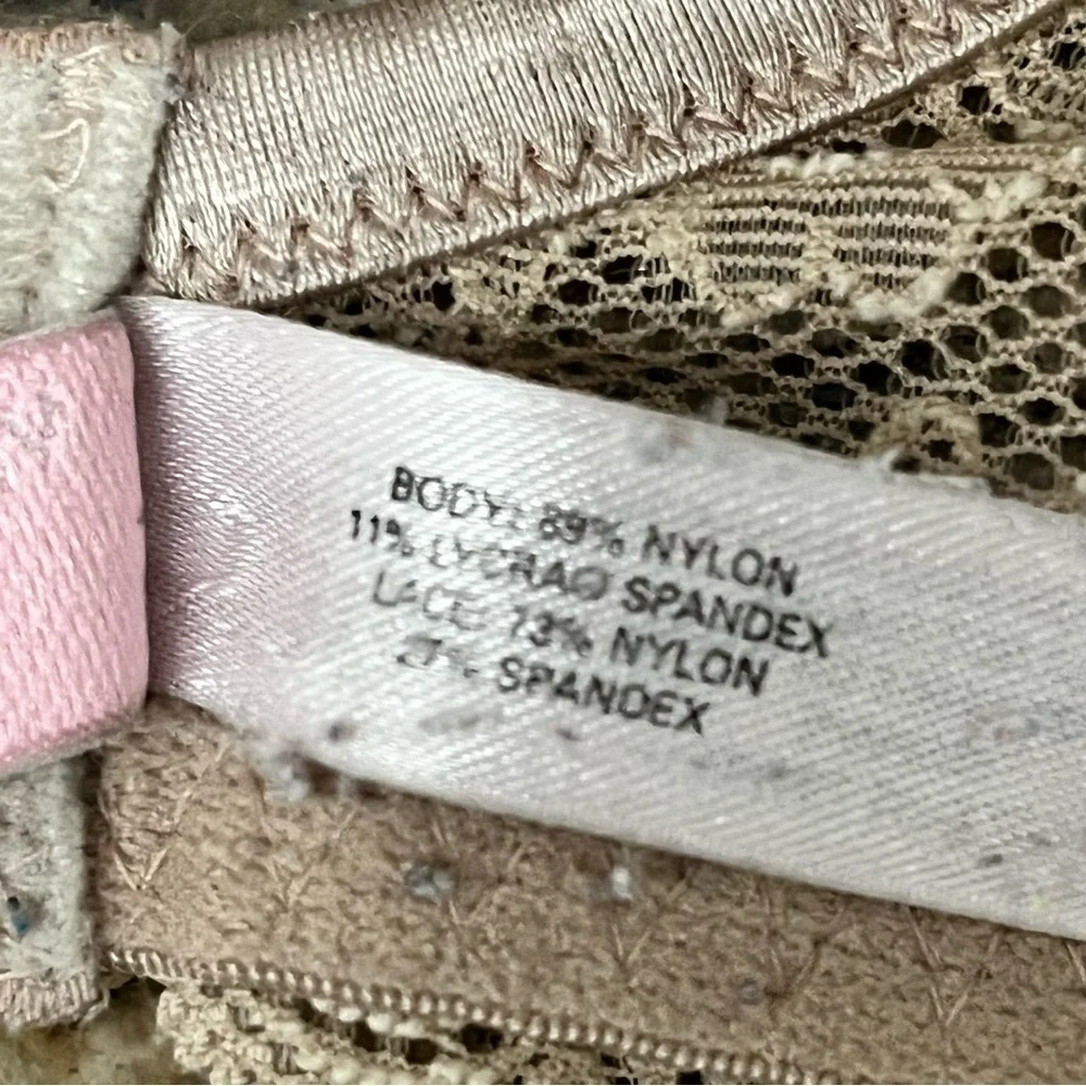 Victoria’s Secret Romantic Lace Underwire Bra 36DD Beige Nude Padded Adjustable